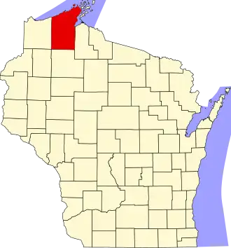 State map highlighting Bayfield County