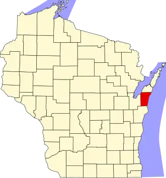 State map highlighting Kewaunee County