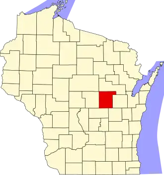 State map highlighting Waupaca County