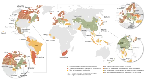Carbon taxes and emission trading worldwide
