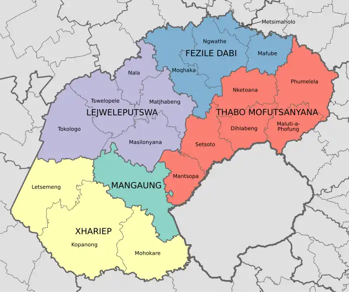 Map of the municipalities in the Free State