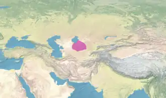 The Khanate of Khiva (bordered in red), c. 1700.