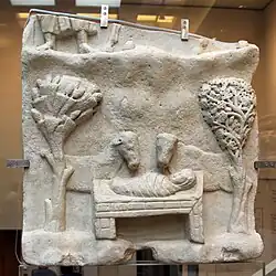 Slab with a relief representing the Nativity of Jesus; 4th-early 5th century; marble; Byzantine and Christian Museum (Athens)