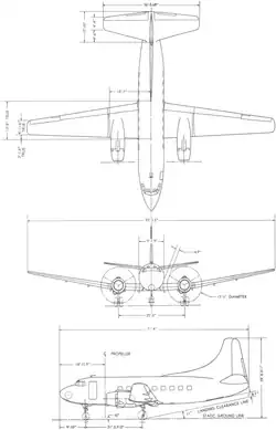 3-view silhouette drawing of the Martin 2-0-2NW