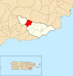 Location of Matuyas Bajo within the municipality of Maunabo shown in red