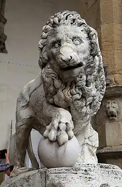Medici Lion, 2nd-century Roman original relief, retrofitted by Fancelli