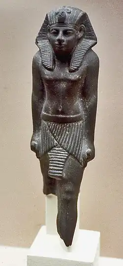 Image 2Statuette of Merankhre Mentuhotep, a minor pharaoh of the Sixteenth Dynasty, reigning over the Theban region c. 1585 BC. (from History of ancient Egypt)