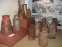 A selection of steel-made milk churns in the Cork Butter Museum, Ireland