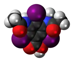 Space-filling model of the metrizoic acid molecule