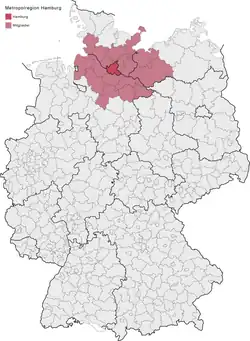 Location of the Hamburg metropolitan region in Germany