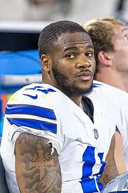 Micah Parsons from about the waist up in a Dallas Cowboys jersey and no helmet.