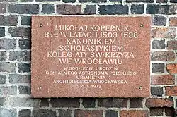 Memorial plaque to the Polish astronomer Nicolaus Copernicus