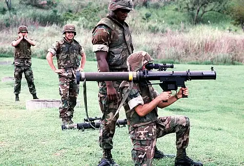 U.S. Marine prepares to fire a SMAW. Panama, 1989