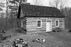 A log cabin in the Westfield Heritage Village.