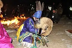 Shaman performing a fire ritual at Lake Khövsgöl