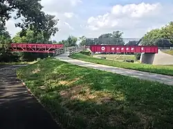 An original Monon Railroad bridge was repurposed as a trail overpass in Indianapolis.