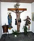 Crucifixion group at Catholic parish church of St. Nikolaus in Montafon, Austria