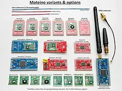 These are the different types of available Moteino boards and their transceiver options.