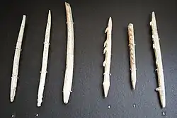 Set of bone carved harpoons and harpoons from La Madeleine, Les Marseilles and Fourneau-du-Diable