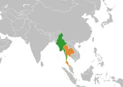 Map indicating locations of Myanmar and Thailand