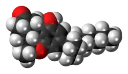 Space-filling model of the nabilone molecule