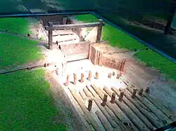 A model of the sluice of Nanyue; It is the oldest, largest, and most well-preserved example of sluice from that time period.[8]