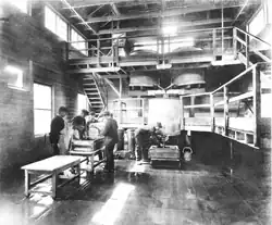 Interior view of building built on a hill where nitro-glycerine was made, 1880