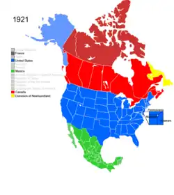 Map showing Non-Native American Nations Control over N America March 28, 1921