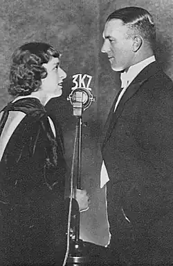 Image 7Naomi ("Joan") Melwit and Norman Banks at the 3KZ microphone, in the late 1930s (from History of broadcasting)
