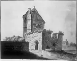 View of the ruins of Beaumont Palace with "Woodroffe's Folly" next to it from the north-east