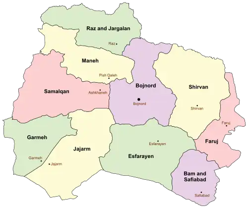 Counties of North Khorasan Province