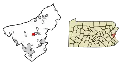 Location of Nazareth in Northampton County, Pennsylvania (left) and of Northampton County in Pennsylvania (right)