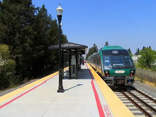 A northbound train at Santa Rosa North station, 2018