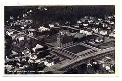 Nybro airphoto, from an old postcard you see a church, a school and houses.