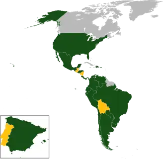 A coloured map of the countries of the Americas