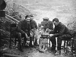 Officers cooking near the Western Front during World War I
