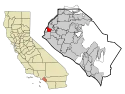 Location of Los Alamitos within Orange County, California.