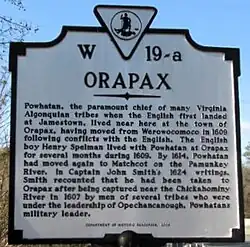 Historical marker with mention of Spelman in the village of Orapax