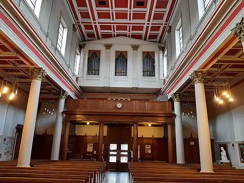 Interior, facing doors