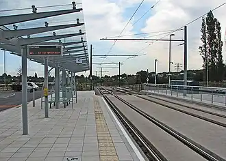 The tram stop looking towards Nottingham