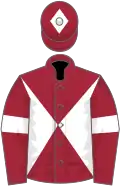 Maroon and white diabolo, maroon sleeves, white armlets and diamond on cap