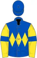 Royal blue, yellow triple diamond, yellow sleeves, blue armlets, blue cap