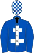 Royal blue, white cross of lorraine, checked cap