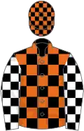 Black and orange check, white and black check sleeves