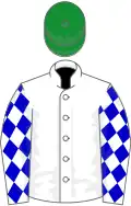 White, light-blue cross-belts, diamonds on sleeves, green cap
