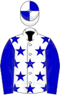 White, blue stars and sleeves, quartered cap