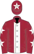 Maroon, white panel and stars on sleeves, maroon cap, white star