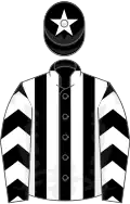 Black and white stripes, chevrons on sleeves, black cap, white star