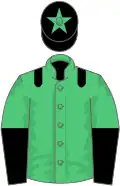 Emerald green, black epaulettes, halved sleeves, black cap, emerald green star
