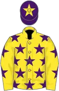 Yellow, purple stars, purple cap, yellow star